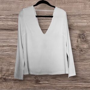 INTERMIX Winter White Deep V-Neck Long Sleeve Top Deep V-back with straps Size S